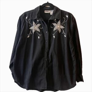 Gitano Vintage Black Embellished Beaded Top Size Large